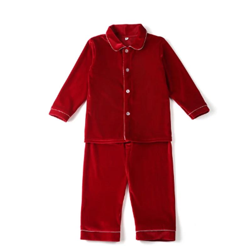 1-11Y Baby Boy Girl Christmas Essential Warm Winter Red Velvet Pajamas Set Toddler Long Sleeve Lace Sleepwear Kids Clothing Suit