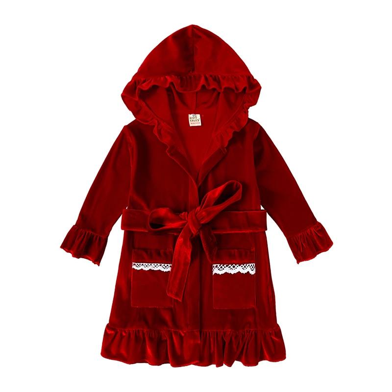 1-11Y Baby Boy Girl Christmas Essential Warm Winter Red Velvet Pajamas Set Toddler Long Sleeve Lace Sleepwear Kids Clothing Suit