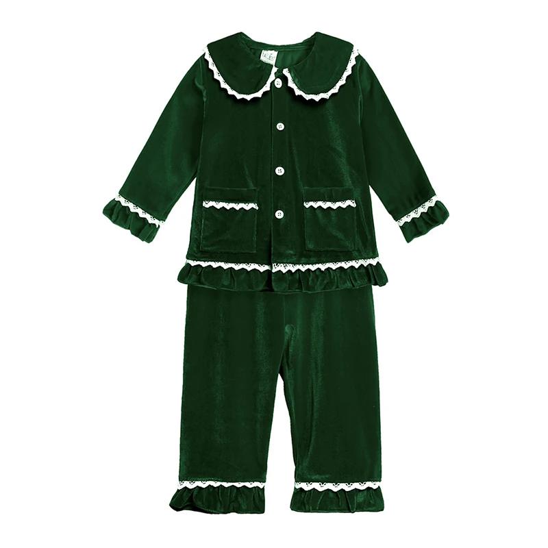 1-11Y Baby Boy Girl Christmas Essential Warm Winter Red Velvet Pajamas Set Toddler Long Sleeve Lace Sleepwear Kids Clothing Suit