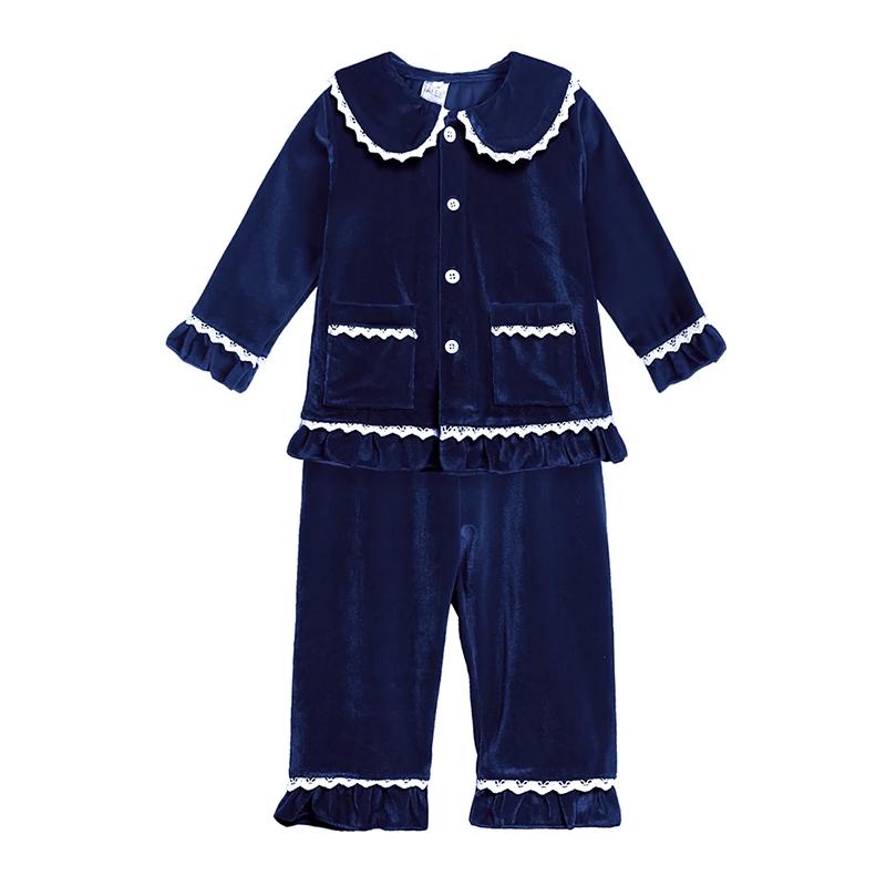 1-11Y Baby Boy Girl Christmas Essential Warm Winter Red Velvet Pajamas Set Toddler Long Sleeve Lace Sleepwear Kids Clothing Suit