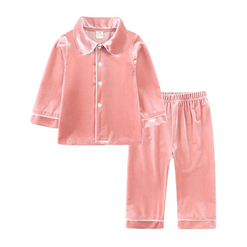 1-11Y Baby Boy Girl Christmas Essential Warm Winter Red Velvet Pajamas Set Toddler Long Sleeve Lace Sleepwear Kids Clothing Suit