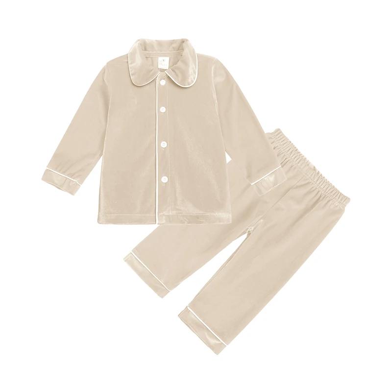 1-11Y Baby Boy Girl Christmas Essential Warm Winter Red Velvet Pajamas Set Toddler Long Sleeve Lace Sleepwear Kids Clothing Suit