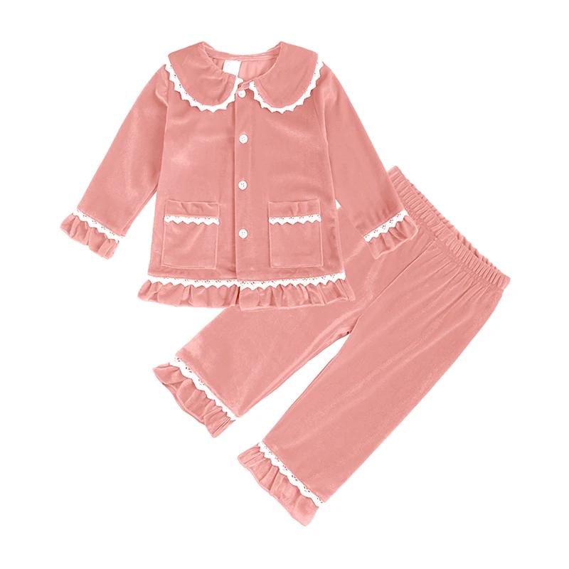 1-11Y Baby Boy Girl Christmas Essential Warm Winter Red Velvet Pajamas Set Toddler Long Sleeve Lace Sleepwear Kids Clothing Suit