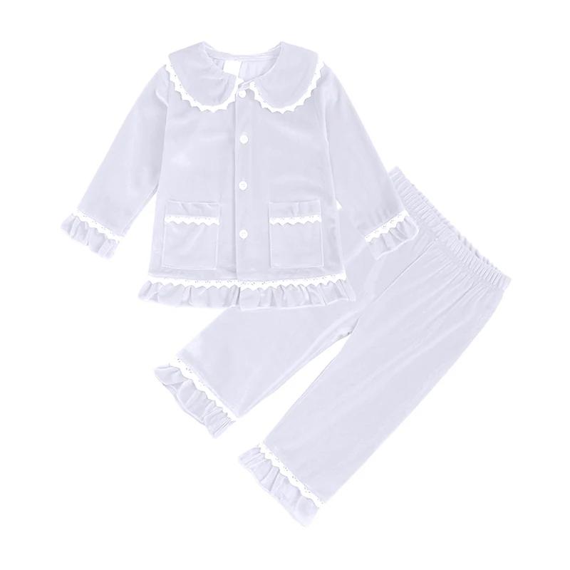 1-11Y Baby Boy Girl Christmas Essential Warm Winter Red Velvet Pajamas Set Toddler Long Sleeve Lace Sleepwear Kids Clothing Suit
