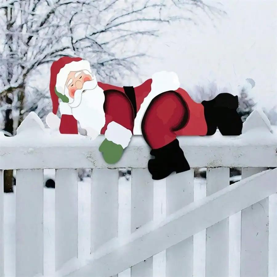 1PC Christmas Snowman Fence Peeper Santa Claus Fence Outdoor Wall Decoration Christmas Outdoor Decoration