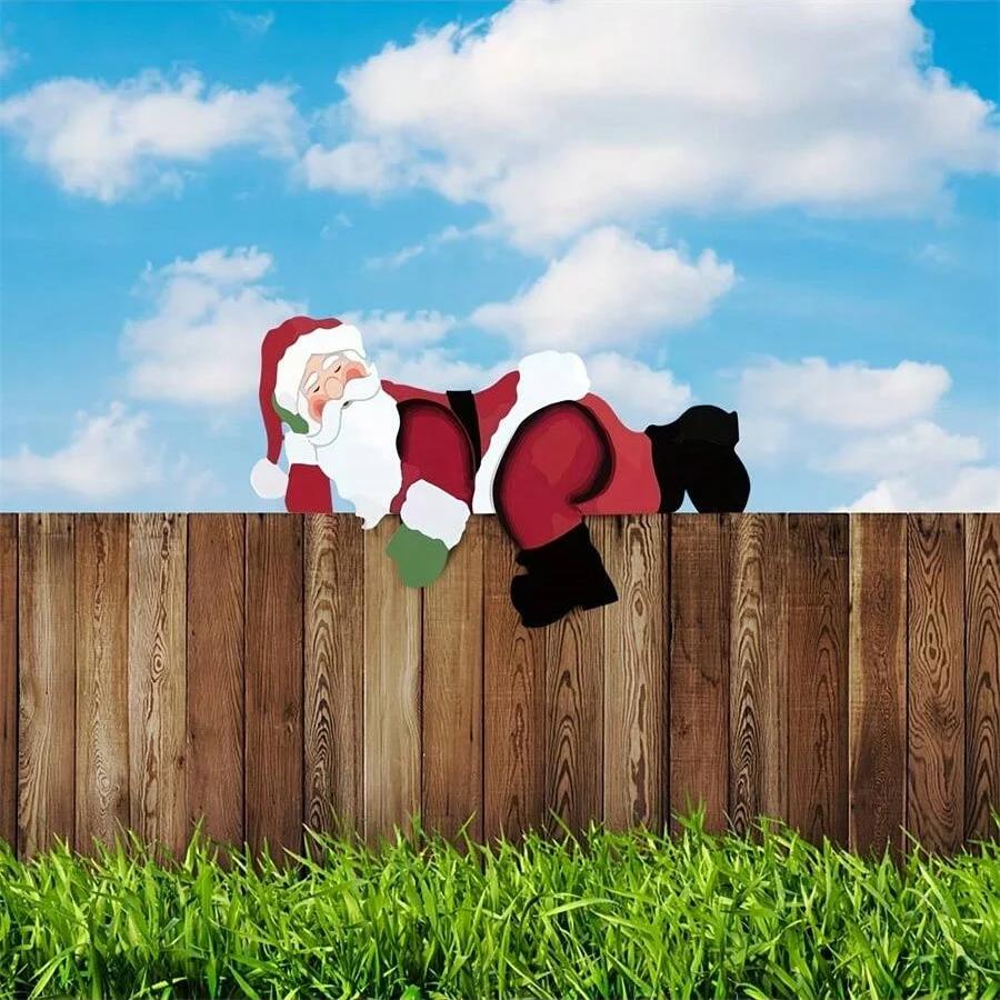 1PC Christmas Snowman Fence Peeper Santa Claus Fence Outdoor Wall Decoration Christmas Outdoor Decoration