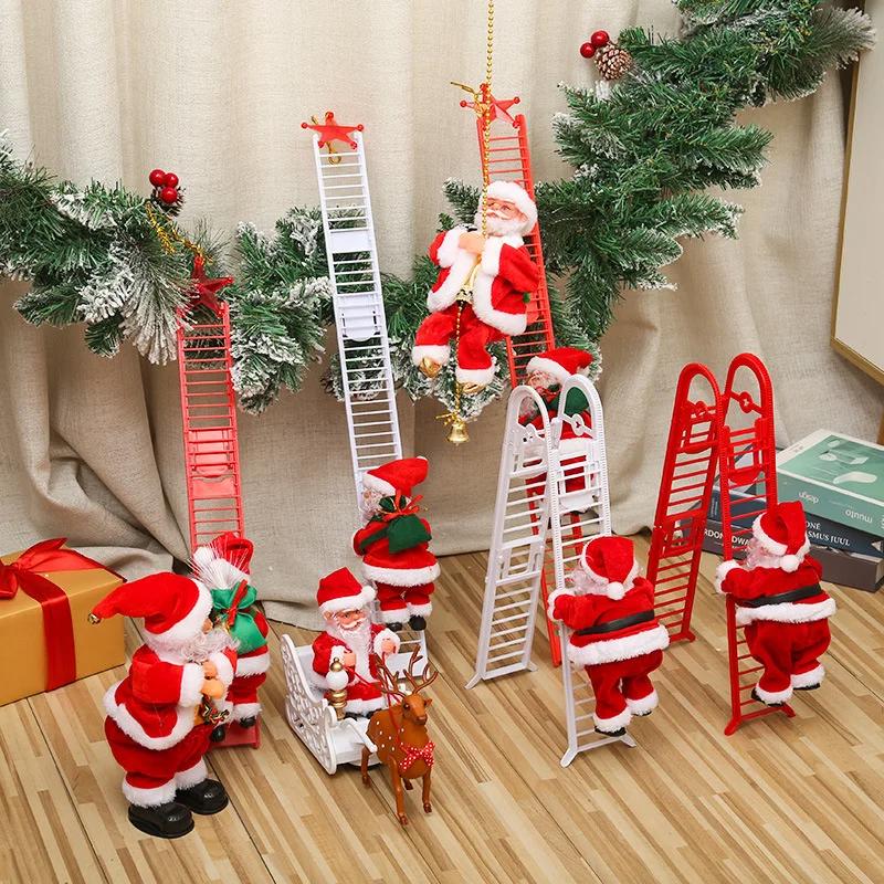 1PC Electric Climbing Ladder Music Santa Claus Decoration For Home Christmas Tree Hanging Decor New Year Gift Christmas Ornament