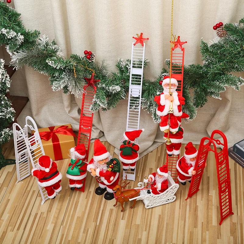 1PC Electric Climbing Ladder Music Santa Claus Decoration For Home Christmas Tree Hanging Decor New Year Gift Christmas Ornament