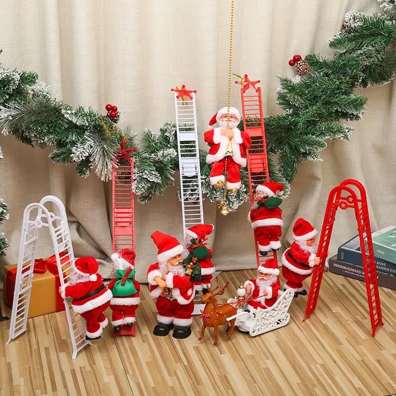 1PC Electric Climbing Ladder Music Santa Claus Decoration For Home Christmas Tree Hanging Decor New Year Gift Christmas Ornament