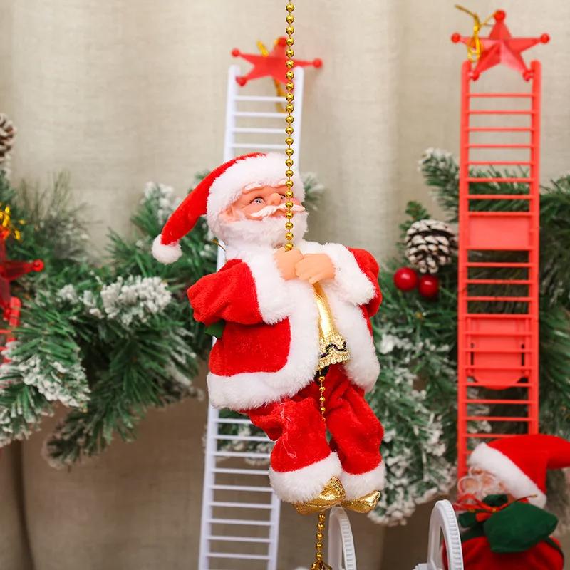 1PC Electric Climbing Ladder Music Santa Claus Decoration For Home Christmas Tree Hanging Decor New Year Gift Christmas Ornament