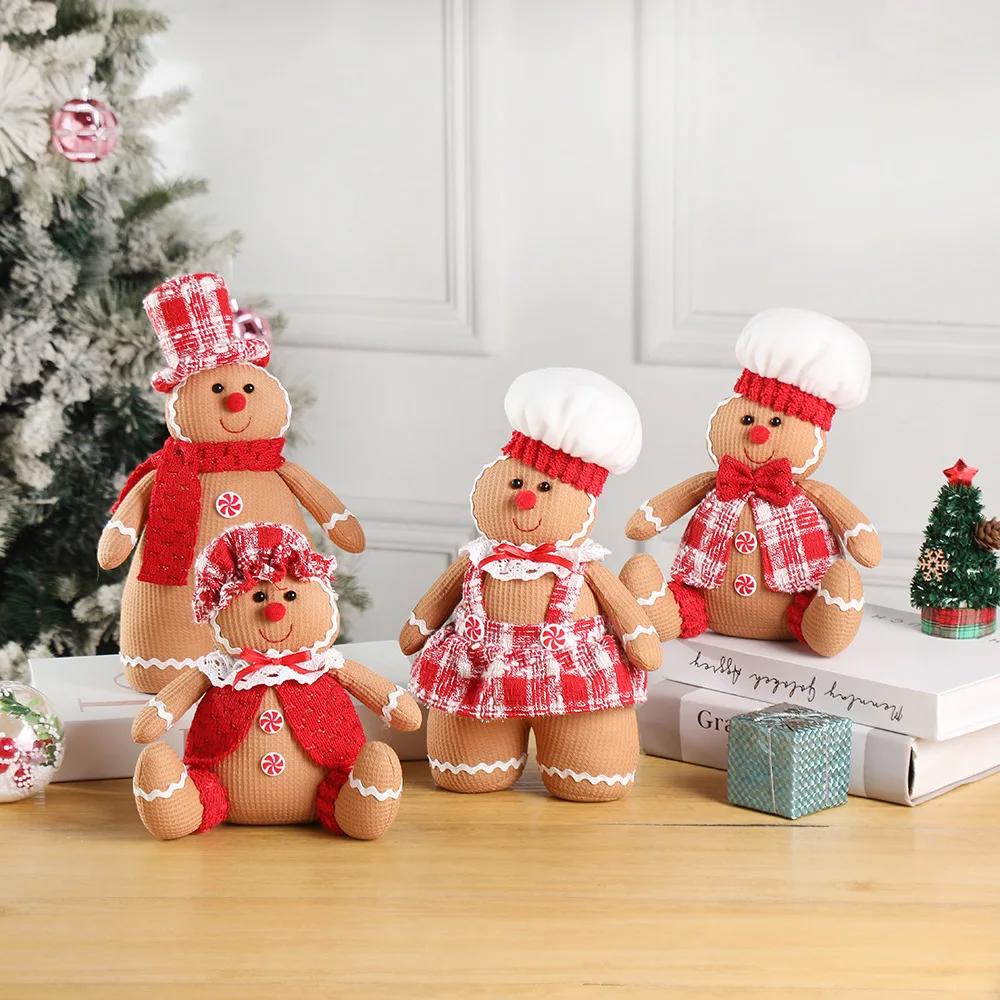 2024 Christmas Gingerbread Man Couple  Doll Tabletop Decoration Pieces Perfect for Family Holiday Scenes Layout Props and Gifts