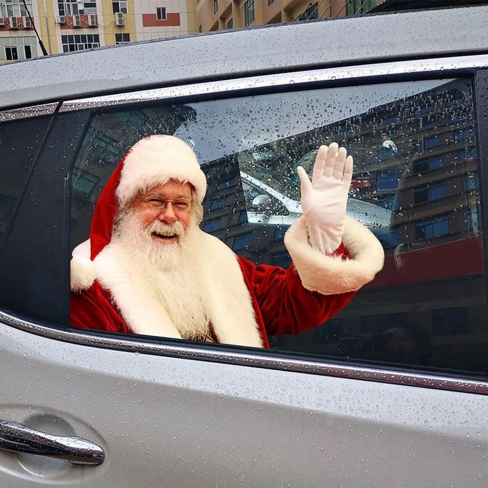 Car Sticker Santa Christmas Decal Window Claus Rear Decals Funny Decoration Stickers Auto Wall Truck Vinyl Adhesive Self