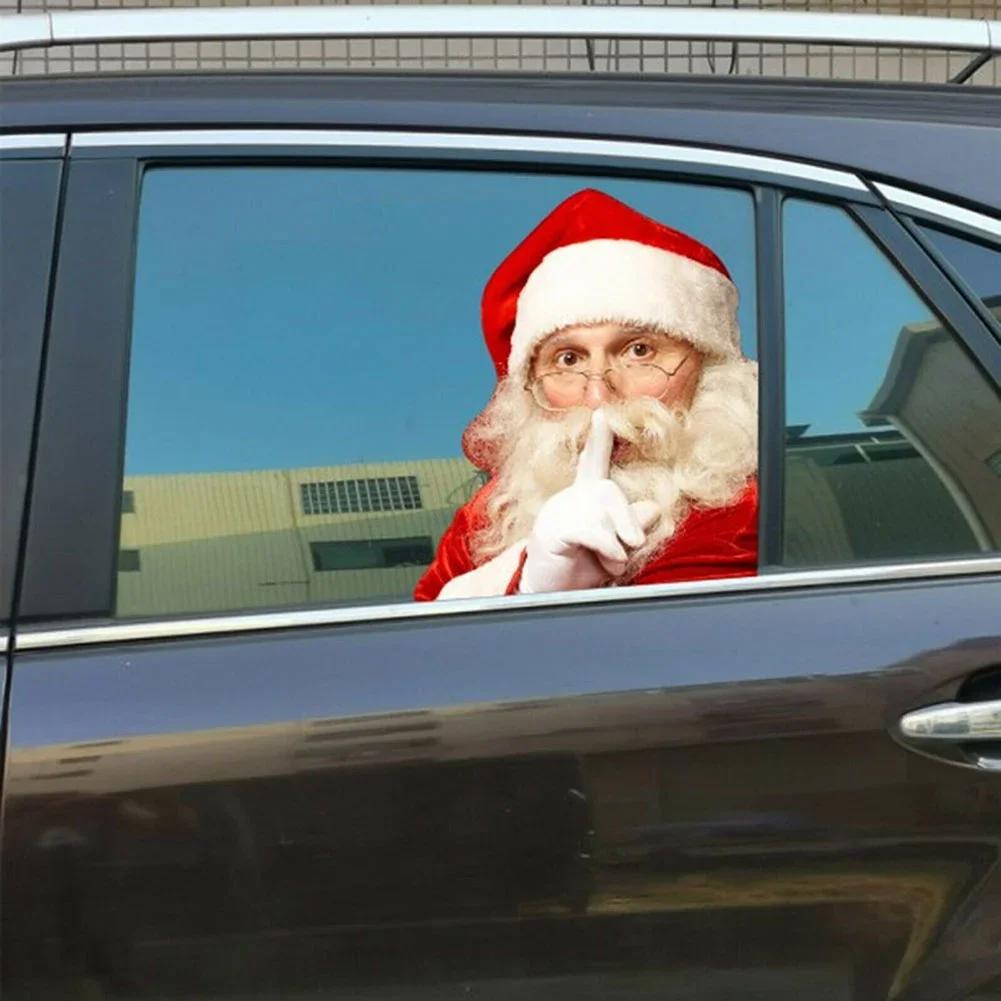 Car Sticker Santa Christmas Decal Window Claus Rear Decals Funny Decoration Stickers Auto Wall Truck Vinyl Adhesive Self