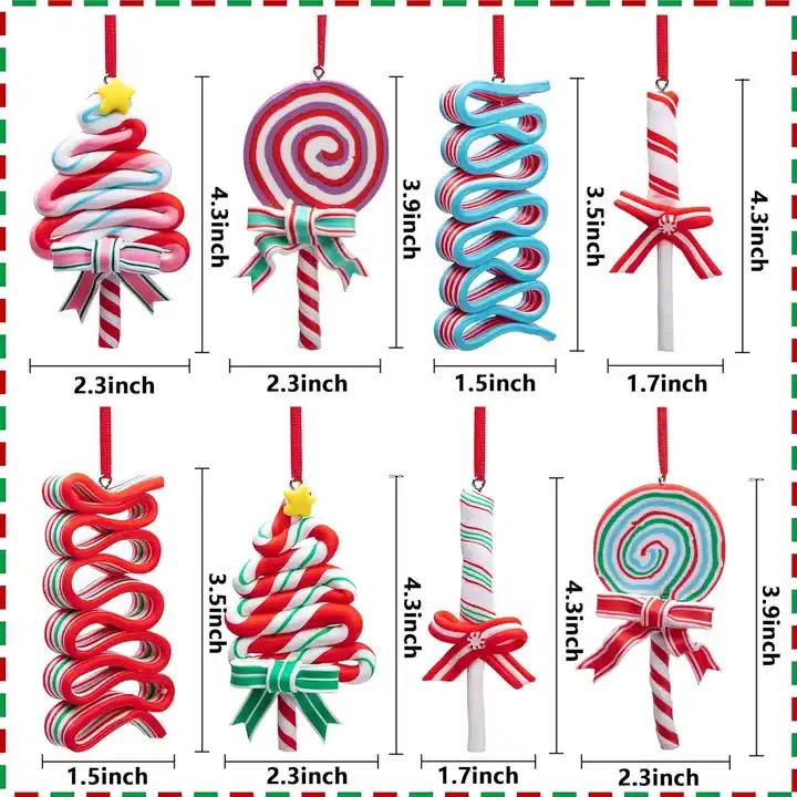 Christmas Candies Polymer Clay Ornament- Xmas Decor Candy Cane Hanging Decorations for Xmas Tree ,Christmas Lollipop Ornaments