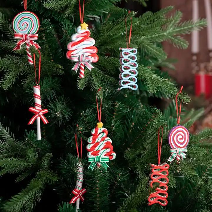 Christmas Candies Polymer Clay Ornament- Xmas Decor Candy Cane Hanging Decorations for Xmas Tree ,Christmas Lollipop Ornaments