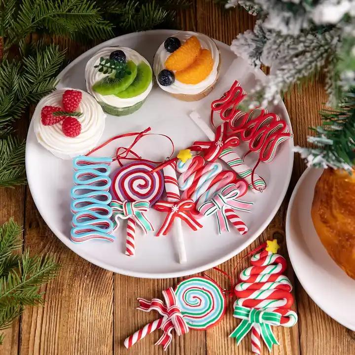 Christmas Candies Polymer Clay Ornament- Xmas Decor Candy Cane Hanging Decorations for Xmas Tree ,Christmas Lollipop Ornaments