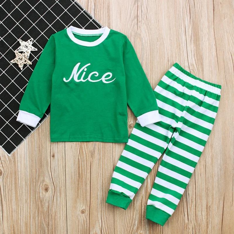 Christmas Children's Pajamas Set Boys Girls Letters Long-sleeved  Striped Sleepwear Sets Kids Baby Cotton Pyjamas Homewear Suit