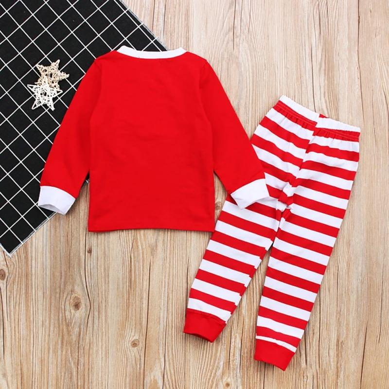 Christmas Children's Pajamas Set Boys Girls Letters Long-sleeved  Striped Sleepwear Sets Kids Baby Cotton Pyjamas Homewear Suit