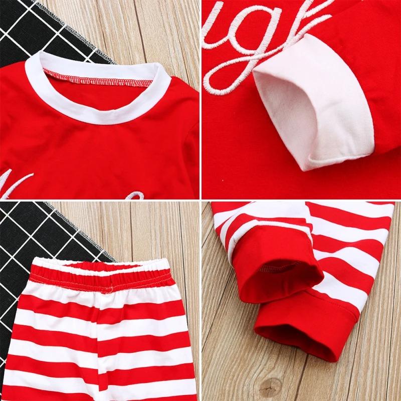 Christmas Children's Pajamas Set Boys Girls Letters Long-sleeved  Striped Sleepwear Sets Kids Baby Cotton Pyjamas Homewear Suit