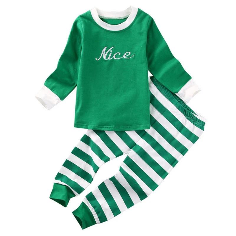 Christmas Children's Pajamas Set Boys Girls Letters Long-sleeved  Striped Sleepwear Sets Kids Baby Cotton Pyjamas Homewear Suit