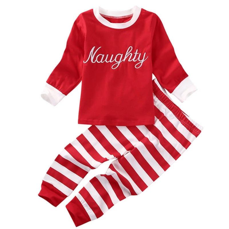Christmas Children's Pajamas Set Boys Girls Letters Long-sleeved  Striped Sleepwear Sets Kids Baby Cotton Pyjamas Homewear Suit