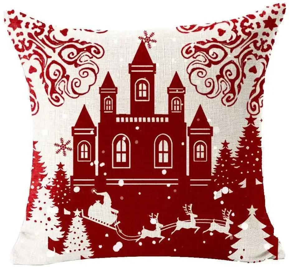 Christmas Cotton Linen Santa Snowflake Elk Custom Throw Pillow Pillowcase Cushion Home Decor Gift New Year