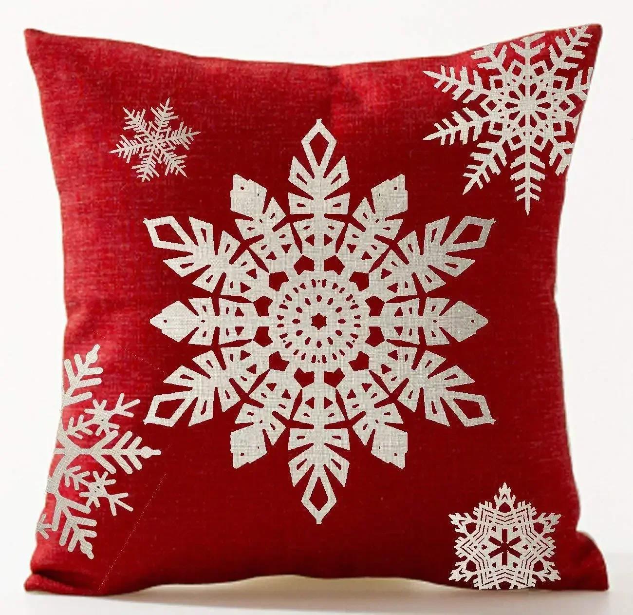Christmas Cotton Linen Santa Snowflake Elk Custom Throw Pillow Pillowcase Cushion Home Decor Gift New Year