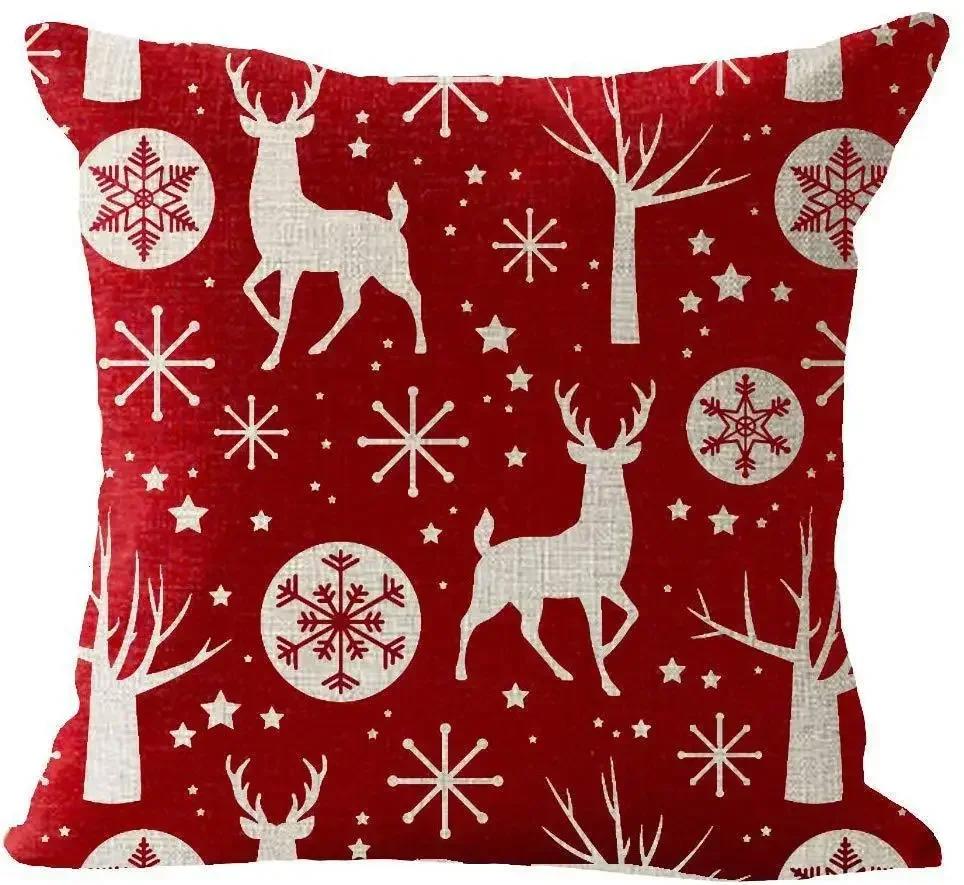 Christmas Cotton Linen Santa Snowflake Elk Custom Throw Pillow Pillowcase Cushion Home Decor Gift New Year