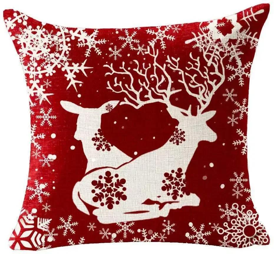 Christmas Cotton Linen Santa Snowflake Elk Custom Throw Pillow Pillowcase Cushion Home Decor Gift New Year