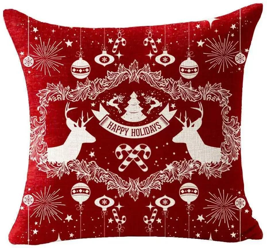 Christmas Cotton Linen Santa Snowflake Elk Custom Throw Pillow Pillowcase Cushion Home Decor Gift New Year