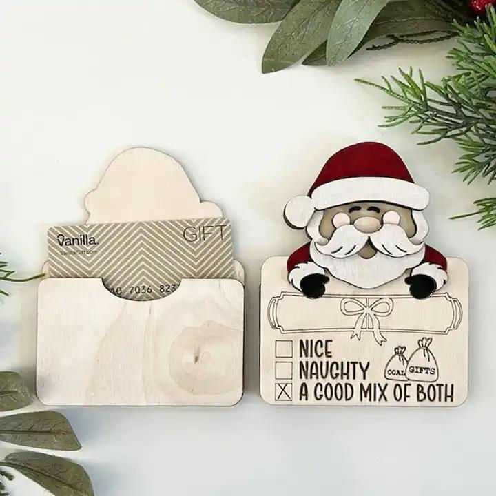 Christmas Cute Santa Claus Wooden Cash Wallet Holiday Money Gift Home Decor