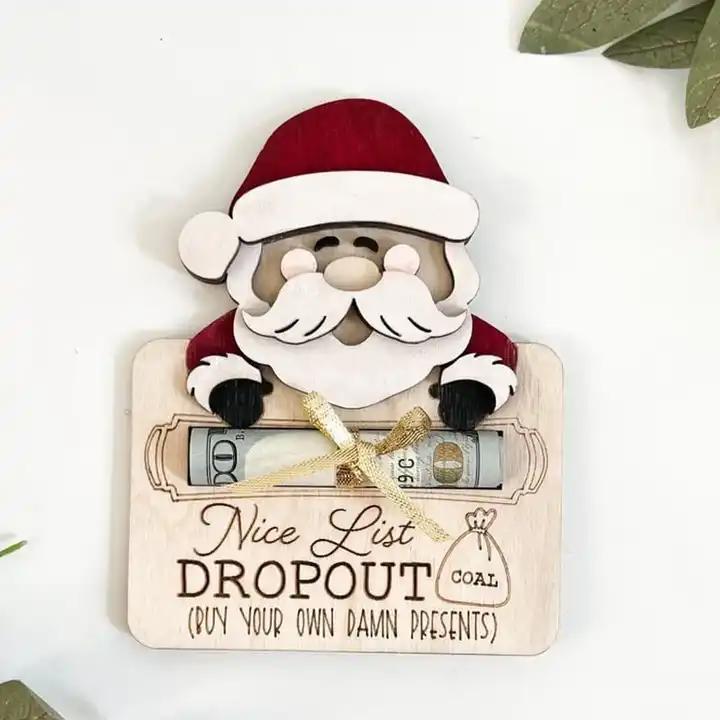 Christmas Cute Santa Claus Wooden Cash Wallet Holiday Money Gift Home Decor