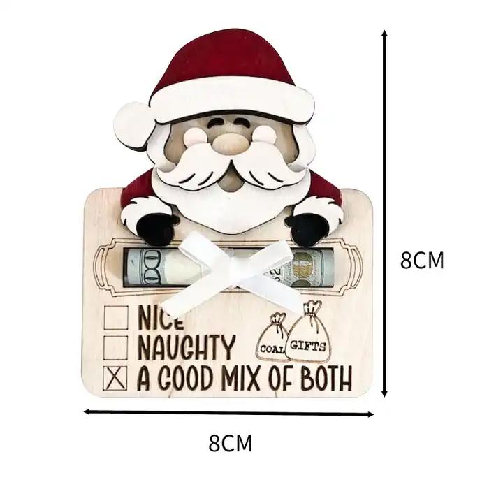 Christmas Cute Santa Claus Wooden Cash Wallet Holiday Money Gift Home Decor