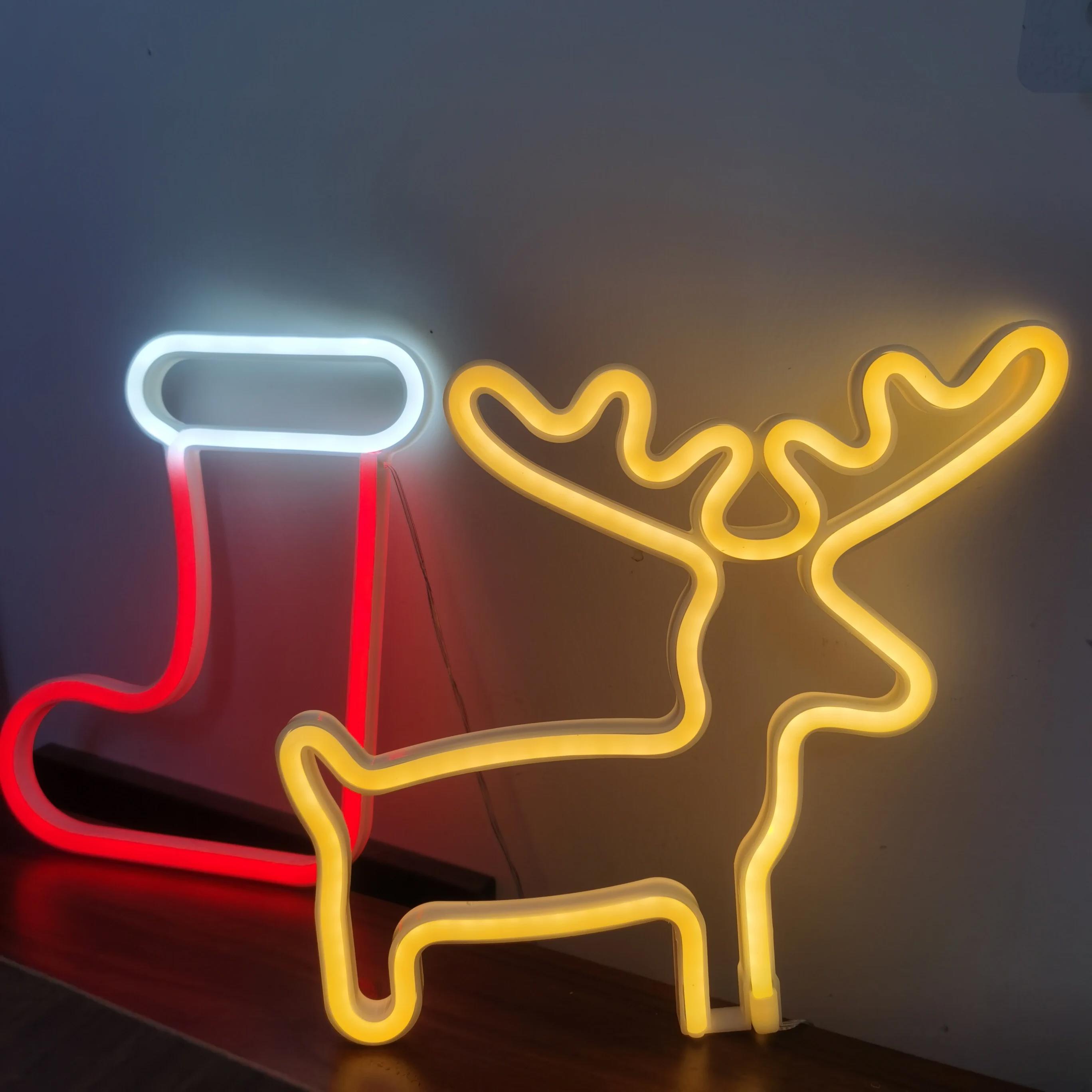 Christmas decoration neon sign, Christmas socks+elk, USB/battery powered, party, Christmas gift, bedroom home decoration