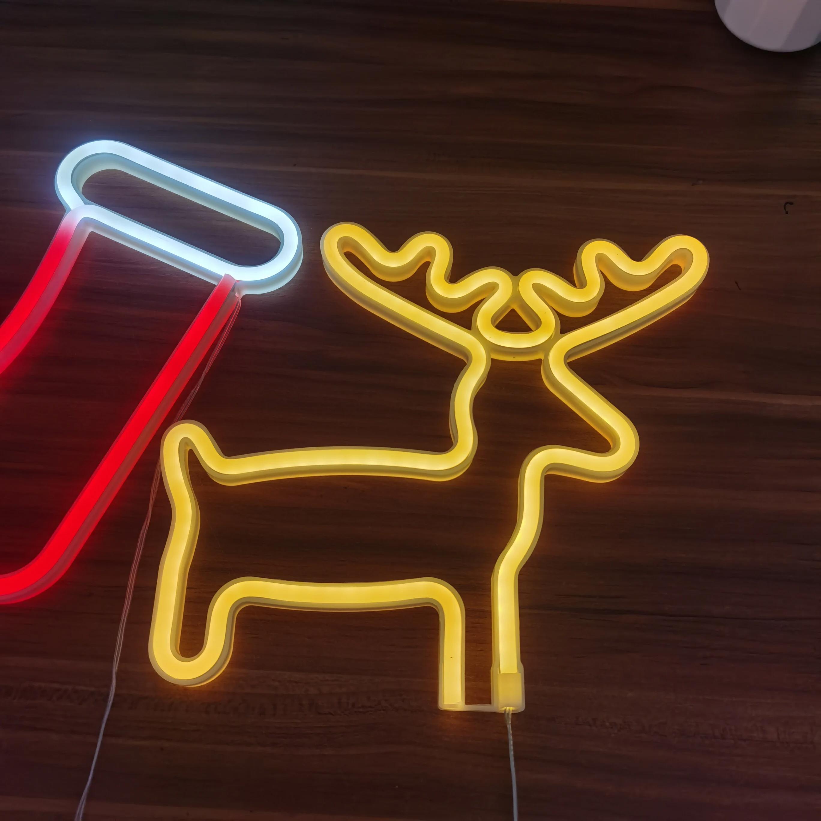 Christmas decoration neon sign, Christmas socks+elk, USB/battery powered, party, Christmas gift, bedroom home decoration