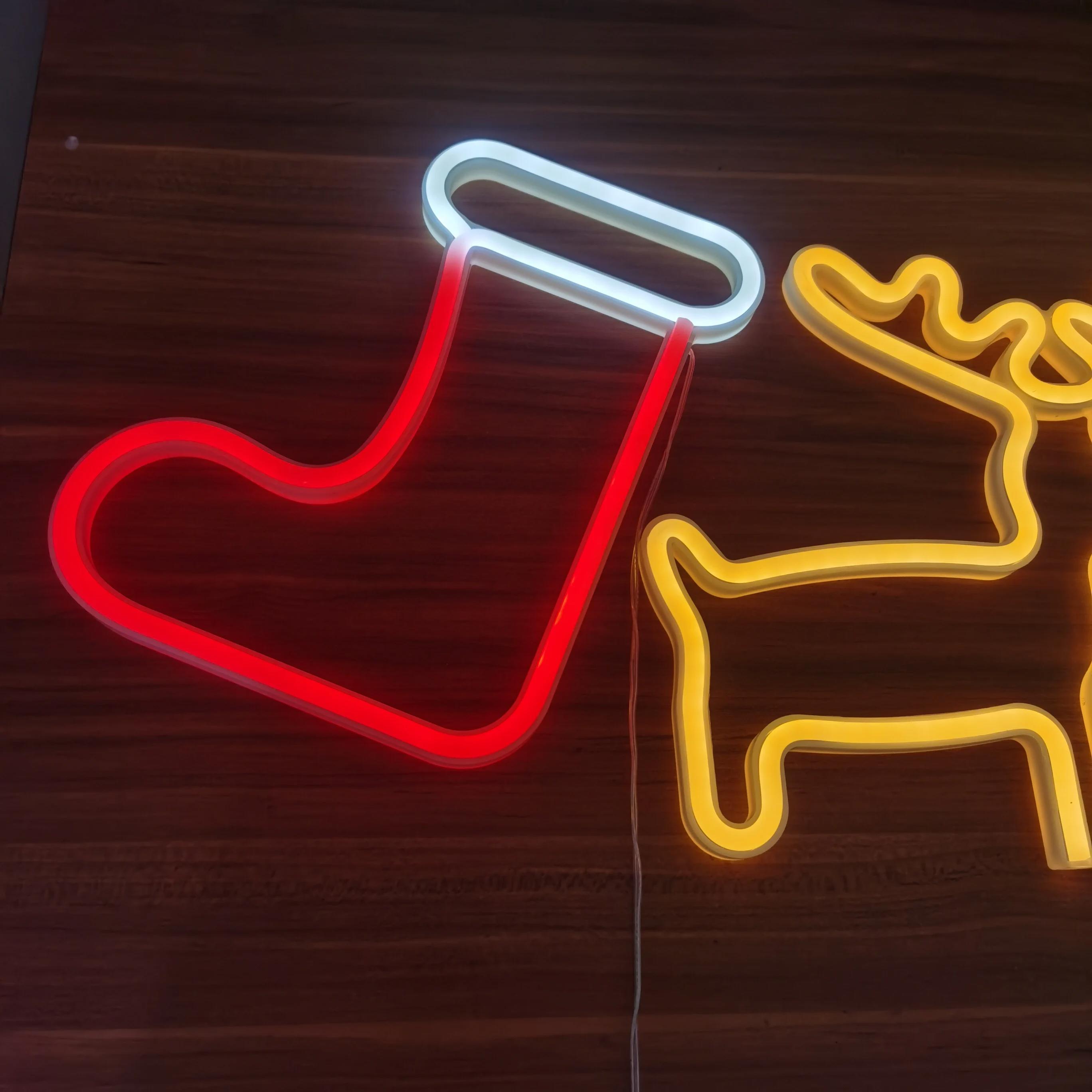Christmas decoration neon sign, Christmas socks+elk, USB/battery powered, party, Christmas gift, bedroom home decoration