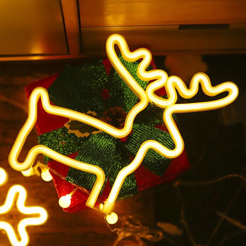 Christmas decoration neon sign, Christmas socks+elk, USB/battery powered, party, Christmas gift, bedroom home decoration