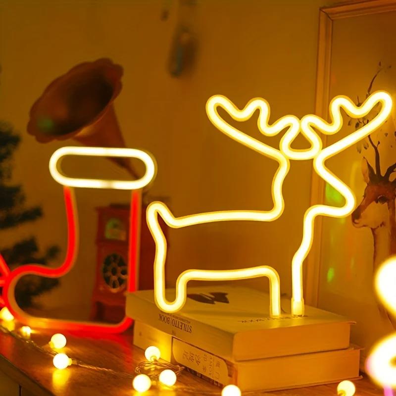 Christmas decoration neon sign, Christmas socks+elk, USB/battery powered, party, Christmas gift, bedroom home decoration