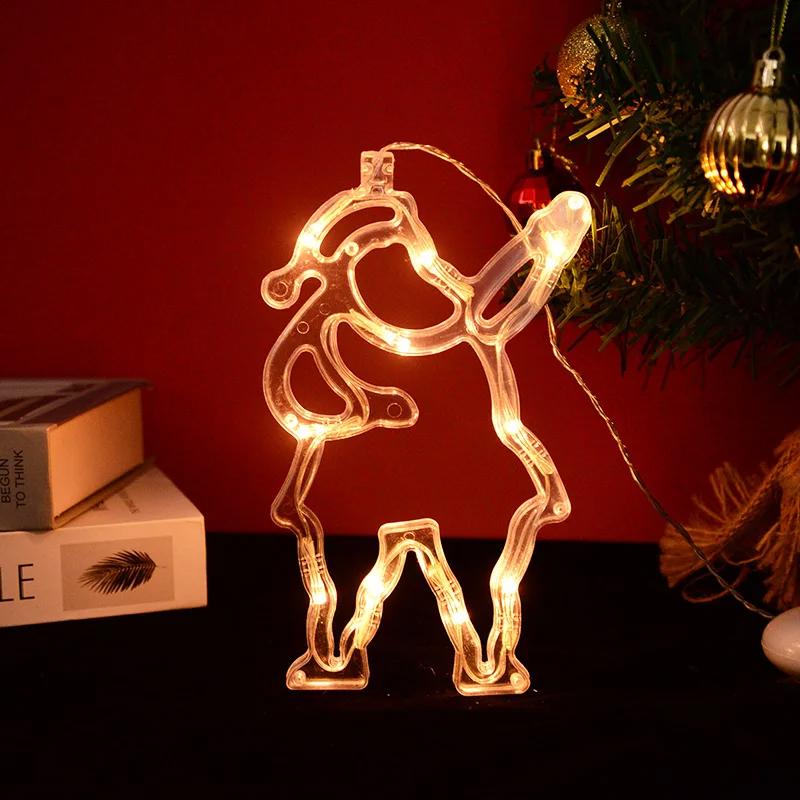 Christmas LED Light Snowflake Santa Deer Hanging Sucker Lamp Window Ornaments Decoration for Home Navidad 2023 New Year Decor