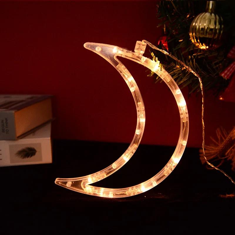 Christmas LED Light Snowflake Santa Deer Hanging Sucker Lamp Window Ornaments Decoration for Home Navidad 2023 New Year Decor