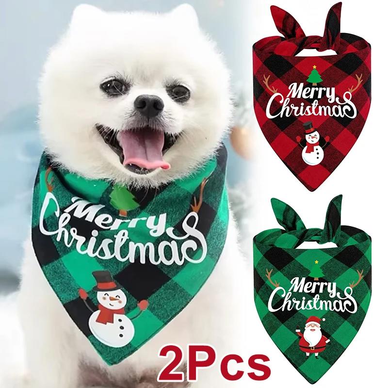 Christmas Pet Triangle Scarf Printed Merry Christmas Santa Claus Snowman Dog Drool Bib Holiday Decoration Gifts Pet Supplies