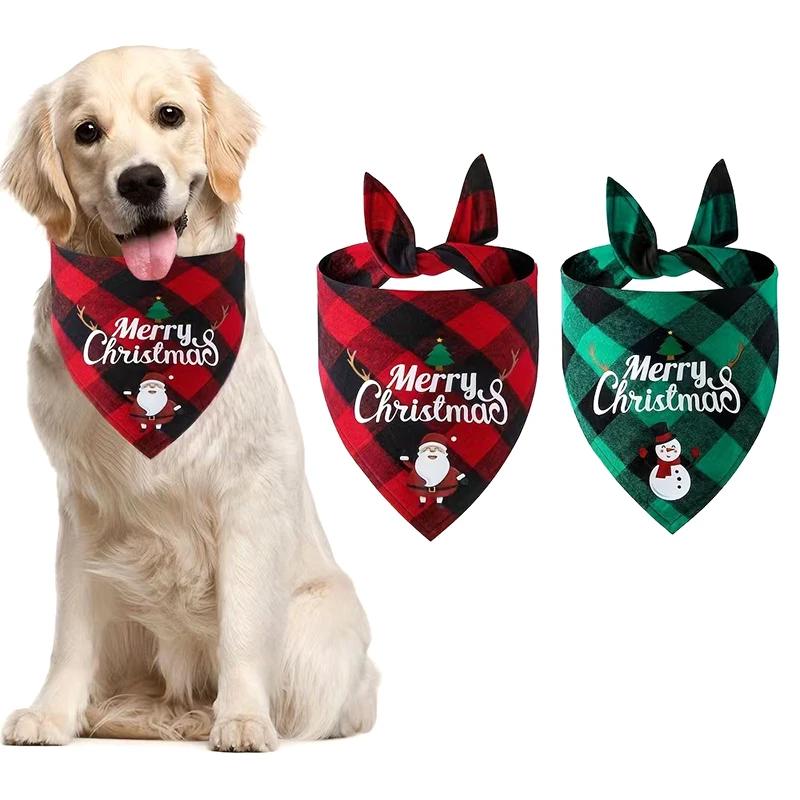 Christmas Pet Triangle Scarf Printed Merry Christmas Santa Claus Snowman Dog Drool Bib Holiday Decoration Gifts Pet Supplies