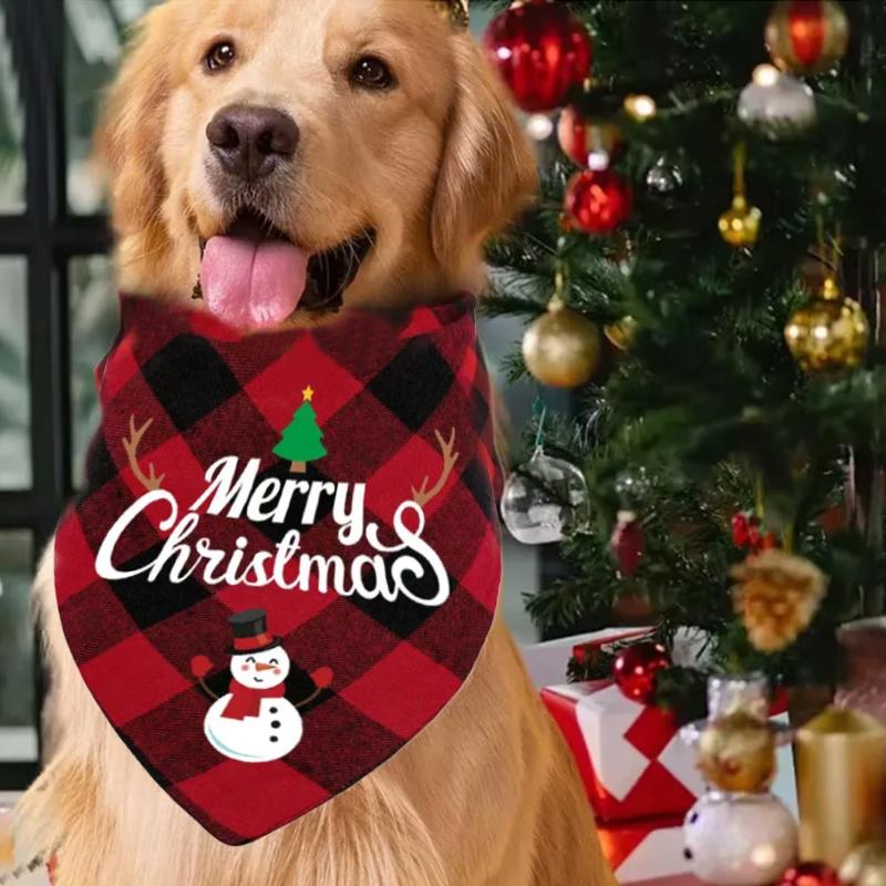 Christmas Pet Triangle Scarf Printed Merry Christmas Santa Claus Snowman Dog Drool Bib Holiday Decoration Gifts Pet Supplies