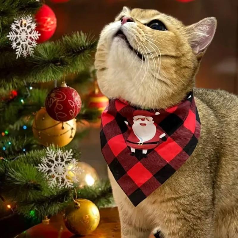Christmas Pet Triangle Scarf Printed Merry Christmas Santa Claus Snowman Dog Drool Bib Holiday Decoration Gifts Pet Supplies