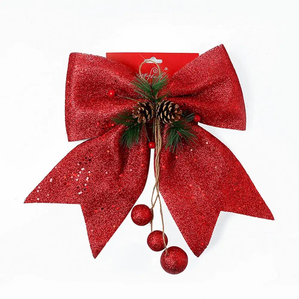 Large Red Sparkling Gold Ribbon for Christmas Tree Decoration, Pine Cone Decoration, Handmade Christmas Bow, Christmas Ornament