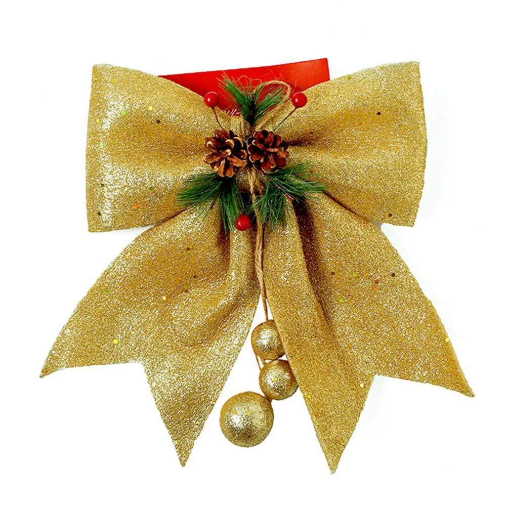 Large Red Sparkling Gold Ribbon for Christmas Tree Decoration, Pine Cone Decoration, Handmade Christmas Bow, Christmas Ornament