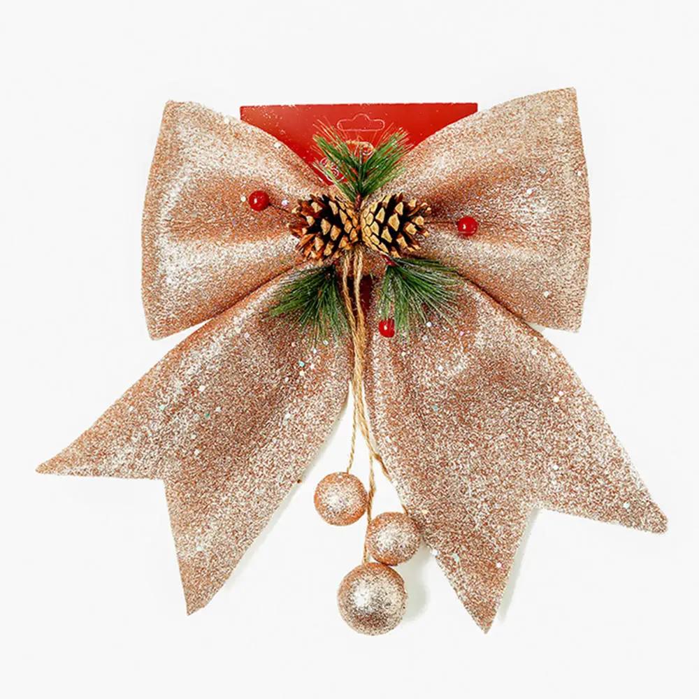 Large Red Sparkling Gold Ribbon for Christmas Tree Decoration, Pine Cone Decoration, Handmade Christmas Bow, Christmas Ornament