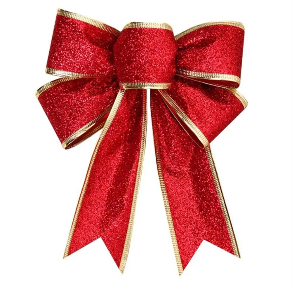 Large Red Sparkling Gold Ribbon for Christmas Tree Decoration, Pine Cone Decoration, Handmade Christmas Bow, Christmas Ornament