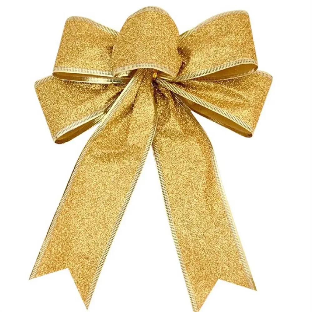 Large Red Sparkling Gold Ribbon for Christmas Tree Decoration, Pine Cone Decoration, Handmade Christmas Bow, Christmas Ornament