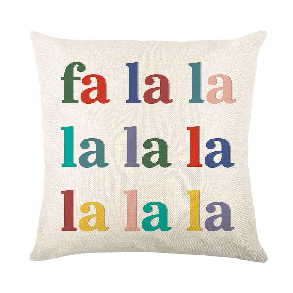 Merry Christmas Sofa Throw Pillow Case Christmas Joy Cartoon Print Linen Pillow Cover Children's Room Decorations Cushion Cover
